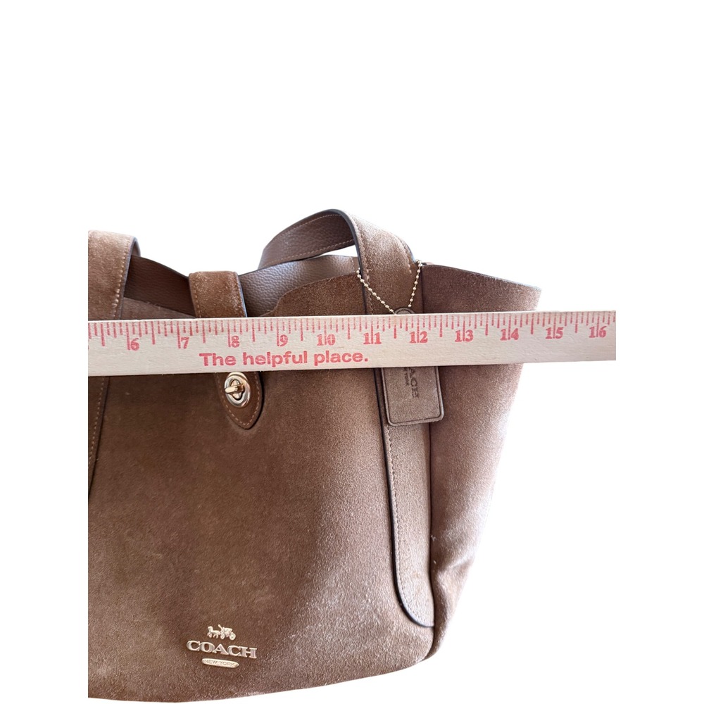 Coach Hadley Turn Lock Tote Bag Brown Suede Boho Western Coastal Cowgirl Purse - Picture 10 of 14